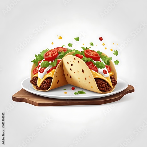 Delicious Tacos with cheese tomato fried Served with fresh vegetables