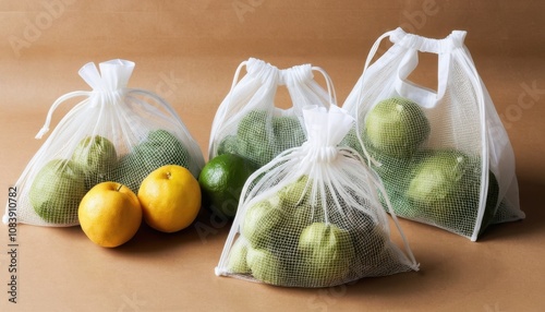 Biodegradable mesh bags for sustainable shopping photo