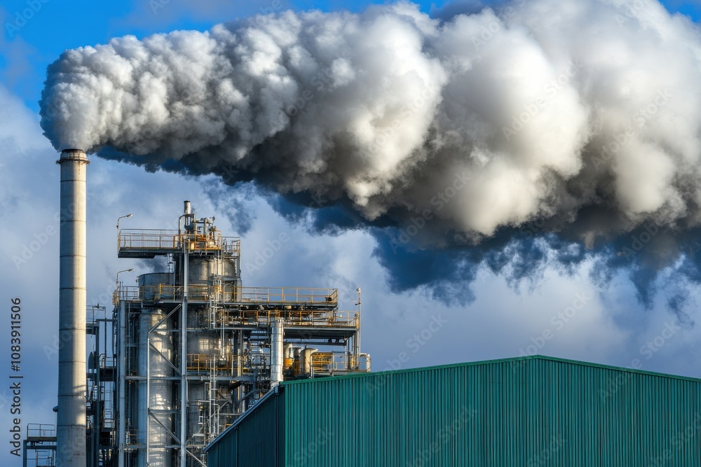 Obraz premium Thick Smoke Emitting from Industrial Chimneys
