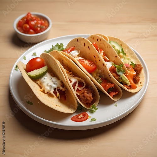 Delicious Tacos with cheese tomato fried Served with fresh vegetables