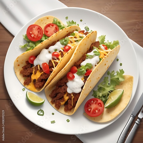 Delicious Tacos with cheese tomato fried Served with fresh vegetables