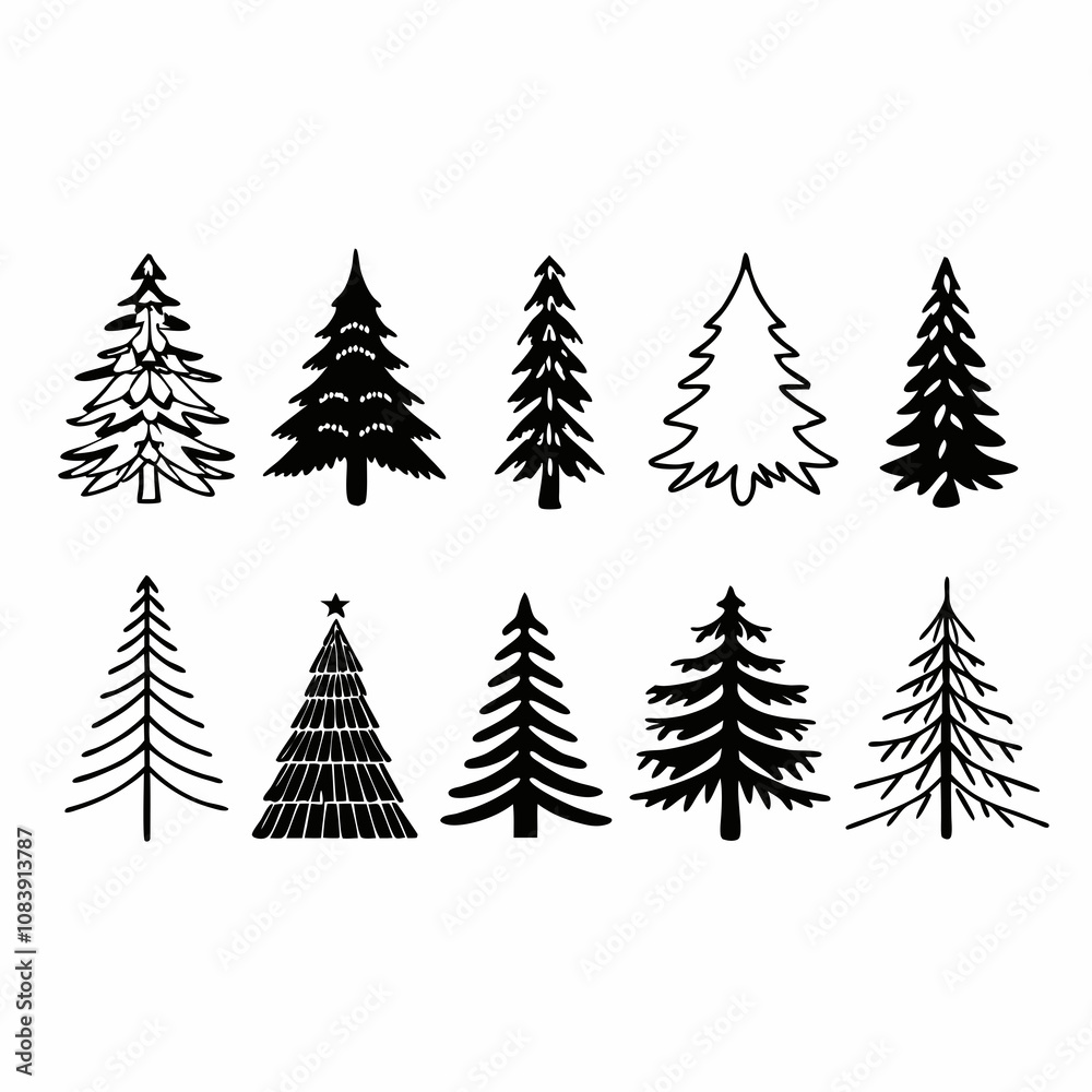 Fototapeta premium Christmas Tree silhouette, tree silhouette , christmas tree silhouette vector, christmas tree
