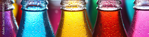 Fizzy Mystery: A close-up of multicolored soda bottles, their labels hidden from view. photo