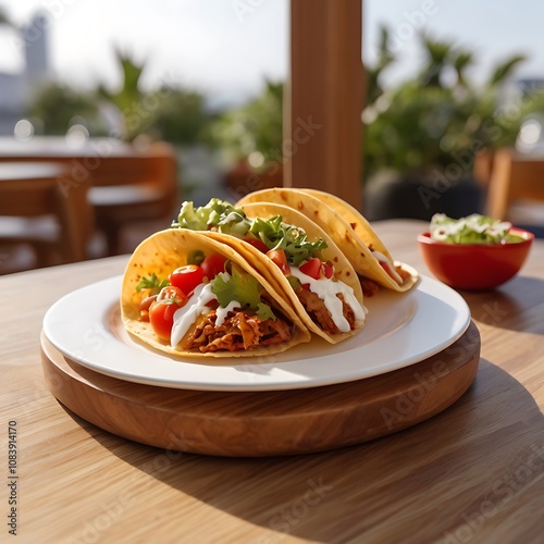 Delicious Tacos with cheese tomato fried Served with fresh vegetables