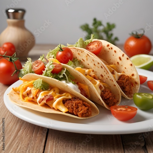 Delicious Tacos with cheese tomato fried Served with fresh vegetables