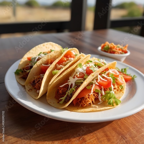 Delicious Tacos with cheese tomato fried Served with fresh vegetables