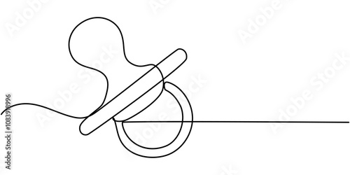 Pacifier for baby. Continuous line one drawing. Vector illustration. Simple line illustration, Baby pacifier in continuous one line art style. Simple vector illustration, Continuous editable drawing.