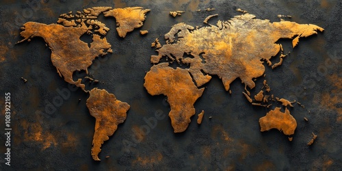Layered abstract world map with 3D digital elements,space for text
