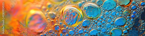 A close-up of colorful bubbles on the surface of a watering hole, in the African savanna. photo