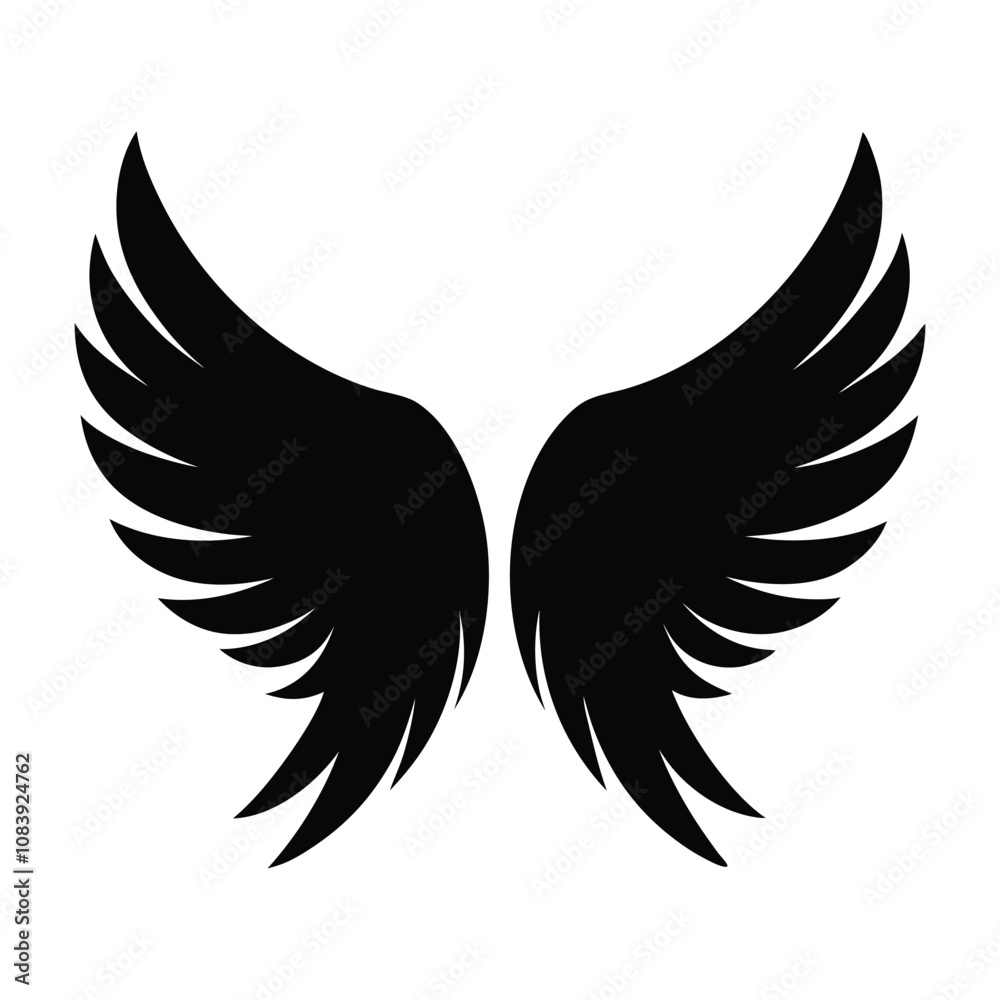 Fototapeta premium Angel Wings Vector Silhouette With White Background 