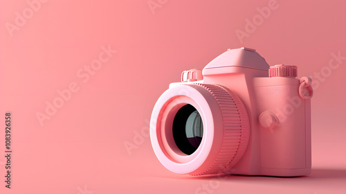 Modern 3D Render of Blank Camera Model with Simplified Shapes on Solid Color Background. photo