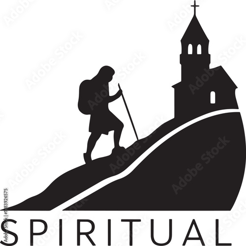 A hilltop monastery with monks climb top of the mountain for begin their morning rituals and prayers