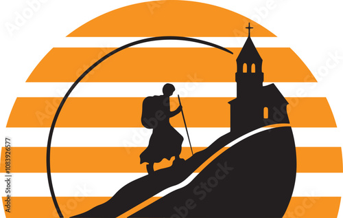 A hilltop monastery with monks climb top of the mountain for begin their morning rituals and prayers