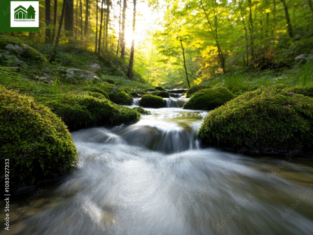 Fototapeta premium tranquil stream flowing through a lush green forest