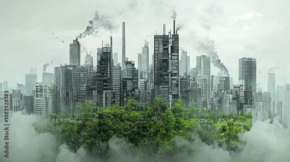 Fototapeta premium A Tale of Two Cities: Pollution vs. Sustainability in an Urban Skyline