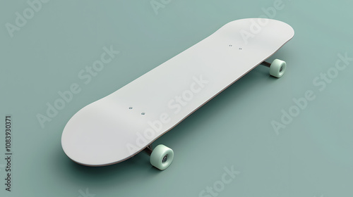 Modern 3D Render of Blank Skateboard Model Isolated on Solid Color Background. photo