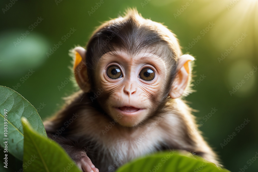 Fototapeta premium Adorable monkey exploring a forest with a curious expression