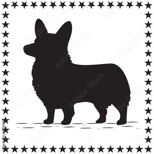 Corgi Dog Silhouette Vector Cute Corgi With Round Star On White Background