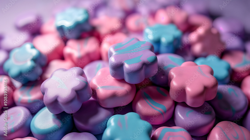 Fototapeta premium A Colorful and Imaginative Bouquet of Marbled Marshmallow Candies Blending Fun Pop Culture and Nostalgic Aesthetics