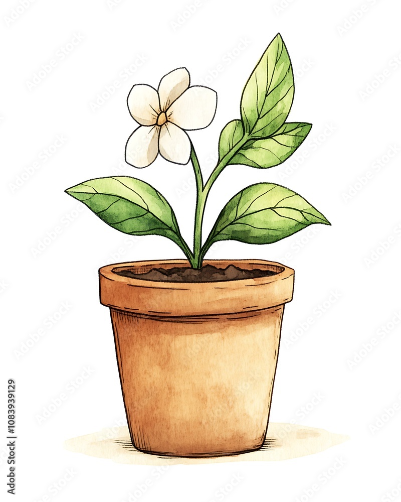 Fototapeta premium Watercolor Illustration of a Potted Flower