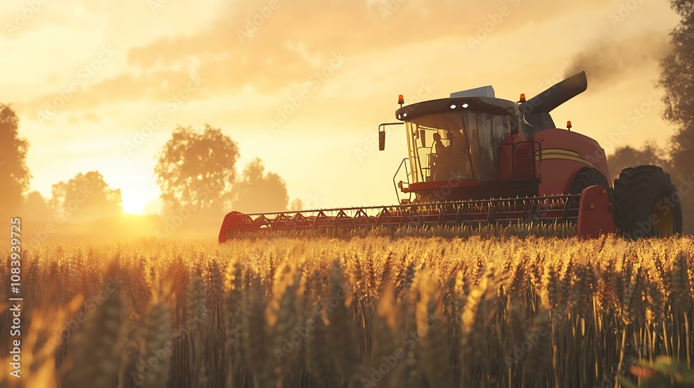 Fototapeta premium Golden Wheat Field Harvest at Sunrise