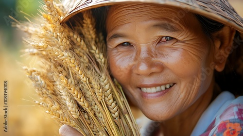 Asian Woman with Wheat Ears photo