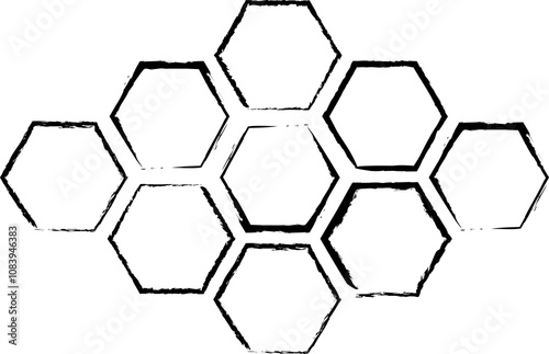 Rough sketch of a hexagonal pattern with uneven, hand-drawn edges. Isolated on a white background. Concept of geometric design, layout, and template