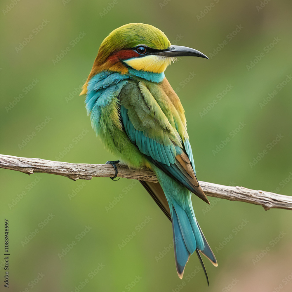 Fototapeta premium The bee-eater, with vivid green, yellow, and blue feathers,