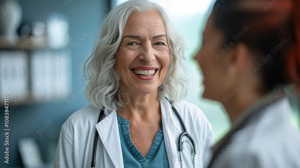 Fototapeta premium Middle aged woman doctor meet with young doctor Generative AI