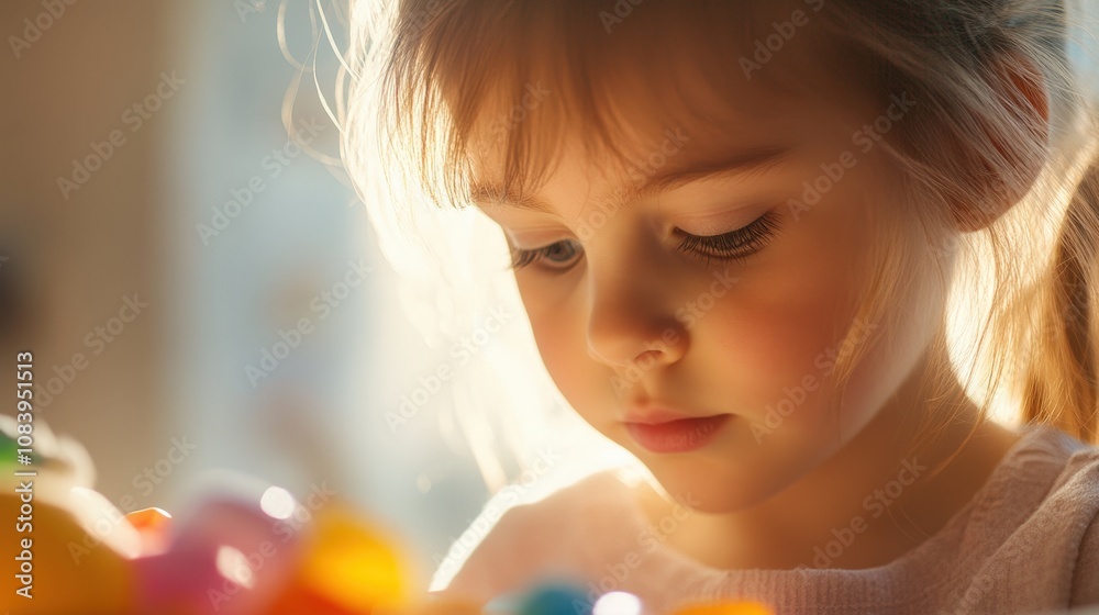 Fototapeta premium a child focused on playtime activities with colorful toys