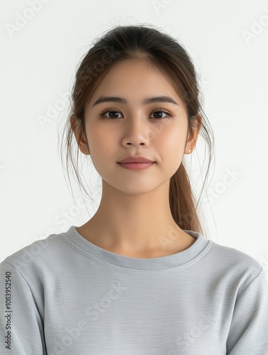 Wallpaper Mural Portrait of young woman studio setting photography neutral background close-up beauty concept Torontodigital.ca