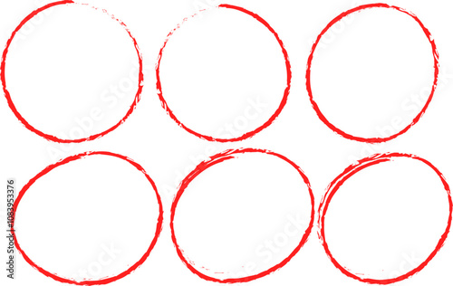 Red Grunge Circle and Oval Frames. Hand Drawn Red Highlighter Circles. Red Paint Circle Markers Collection. Distressed Oval Brush Stroke Frames.