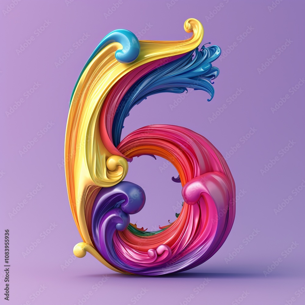 Obraz premium Colorful, abstract number six with a rainbow gradient. 3D illustration with a playful and fun aesthetic.