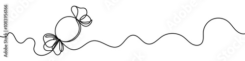 One continuous line illustration of a candy, isolated on white background. Line art of candy