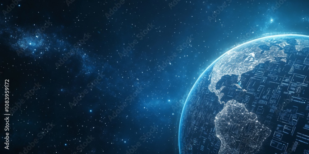 Obraz premium International Tech Development : Servers, code, and tech icons symbolizing tech globalization