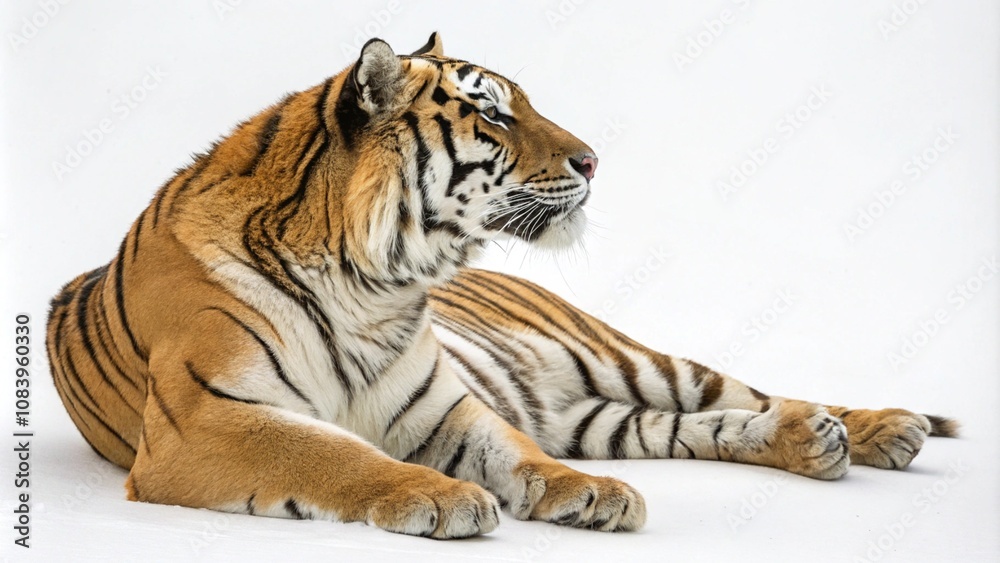 Obraz premium Tiger lying down isolated on white background