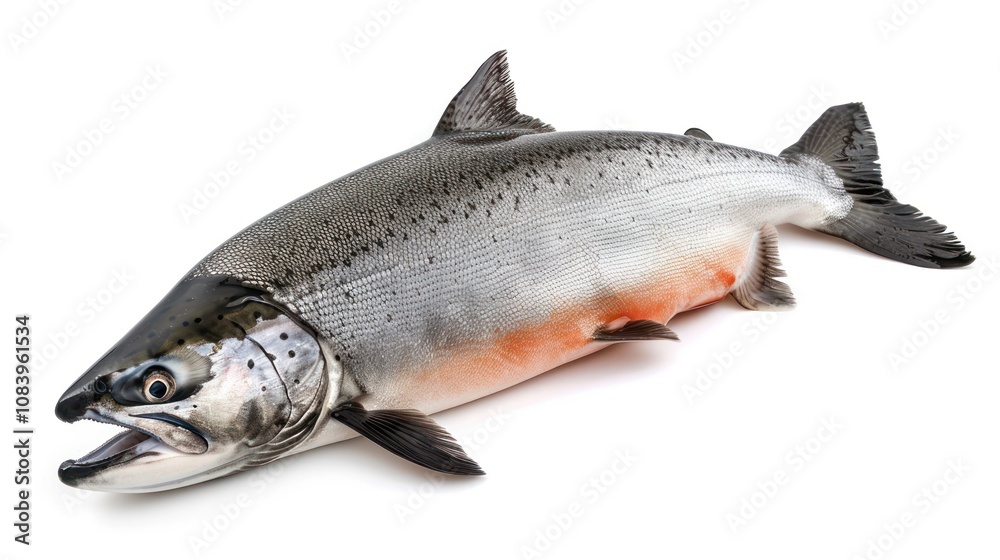 Obraz premium Salmon falling down isolated on white background