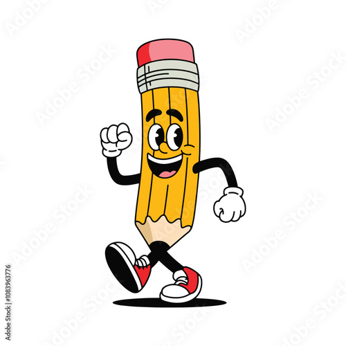 Pencil Cartoon Clip Art Vector Illustration Design, Pencil Character in Cheerful Pose