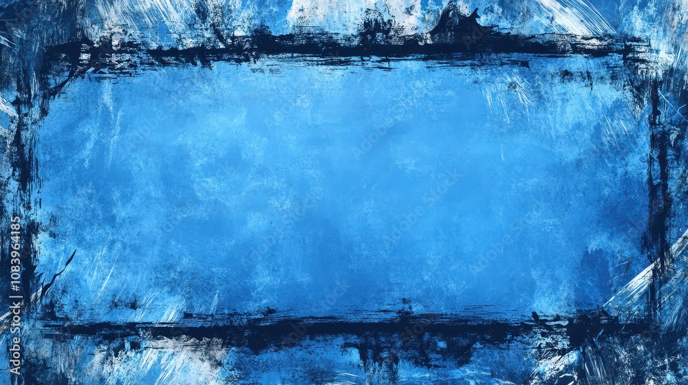 Obraz premium Abstract deep blue grunge frame with rough textured edges.