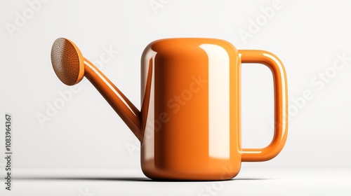 Minimalist orange watering can with a sleek design and long spout on a light background photo