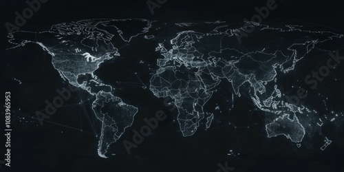 Digital World Map : Dynamic digital map with interconnected lines between countries