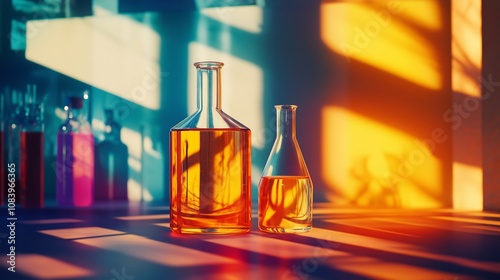 Dramatic Shadows of Acid, A reactive, sour chemical that releases hydrogen ions Bottle  photo