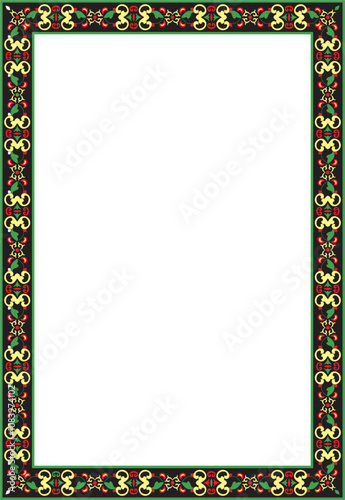 Vector square colored ancient Russian ornament. Slavic rectangle, border, frame. Painting of the royal chambers