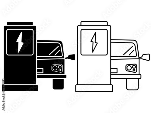 EV charging station linear icon. Place to charge battery of electromobile. Natural fuel. Thin line customizable illustration. Contour symbol. Vector isolated outline drawing. Editable stroke