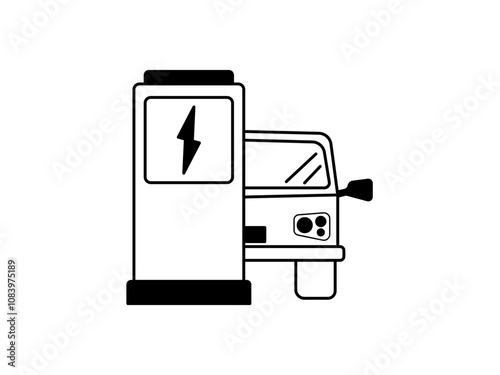 EV charging station linear icon. Place to charge battery of electromobile. Natural fuel. Thin line customizable illustration. Contour symbol. Vector isolated outline drawing. Editable stroke