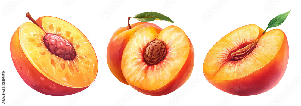 Naklejka premium Fresh Peach Slices on Transparent Background