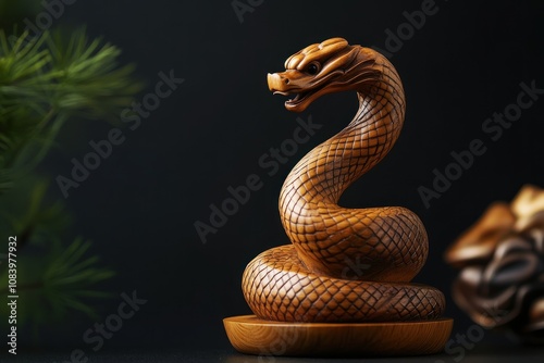 Chinese New Year wooden snake statue