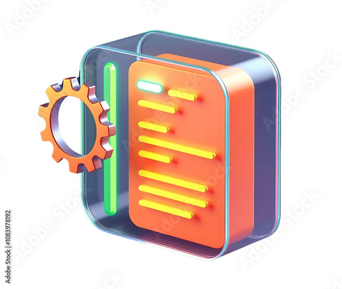 3D Render of a Document with Gear Icon