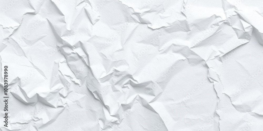 Fototapeta premium Close up of crumpled white paper texture with shadows, textured, wrinkled