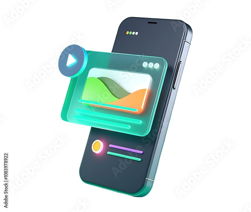 3D Render of Mobile Phone with Video Player Interface